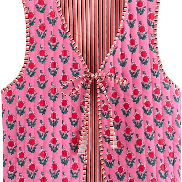 Women's Cropped Floral Quilted Puffer Vest Printed Lightweight Sleeveless Padded - Picture 4 of 5